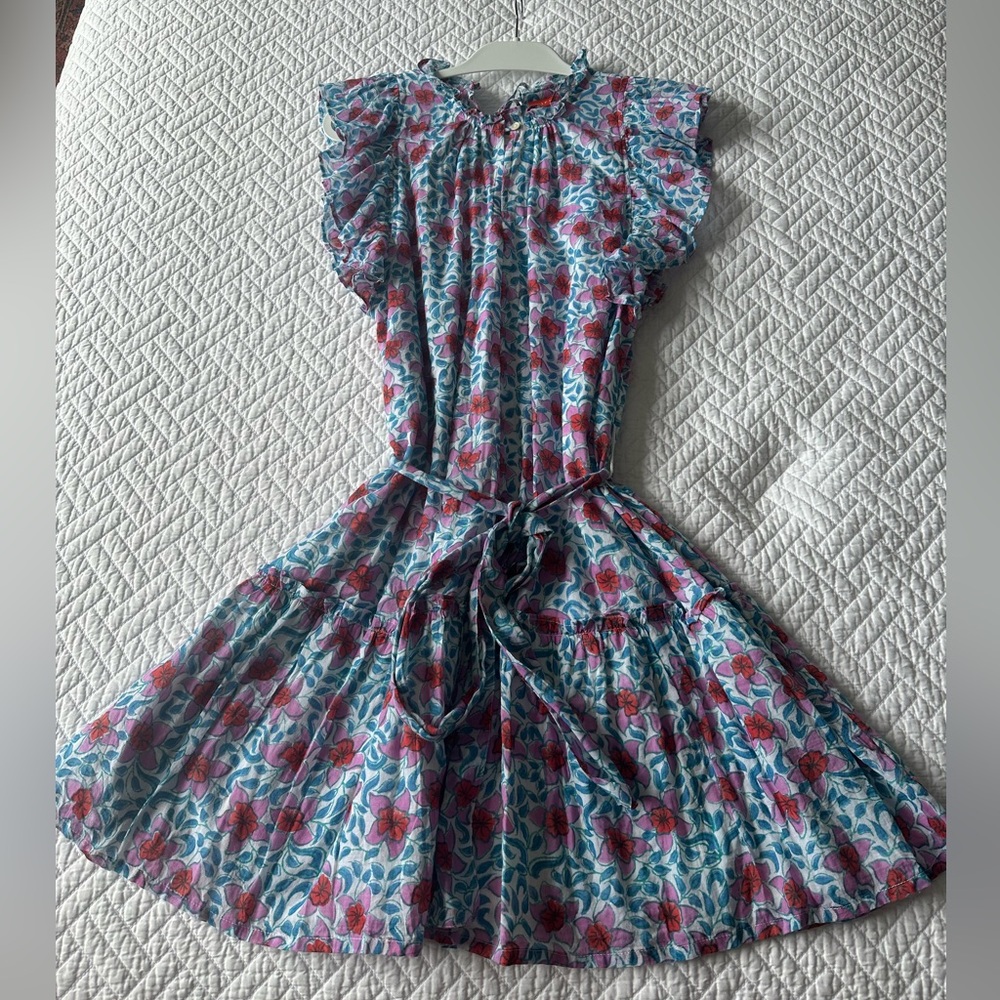 Oliphant Flirty Ruffle Hem Jardin Turquoise dress, size Medium